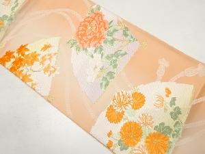 アンティーク　扇に牡丹・菊・紅葉模様織り出し袋帯（材料）